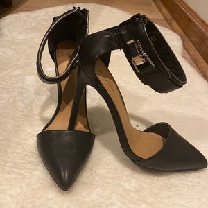 Black ankle buckle stilettos